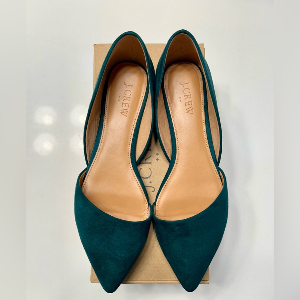 J.Crew Zoe Faux-Suede D’Orsay Flat in Academic Green